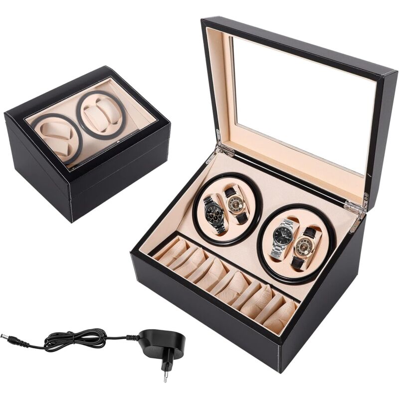 Automatische Uhrenbeweger Box, 4+6 Automatik Uhrenbeweger Uhrenbox Leise Uhrendreher Automatikuhren Watch Winder Box mit Klare Fenster und Kissen für