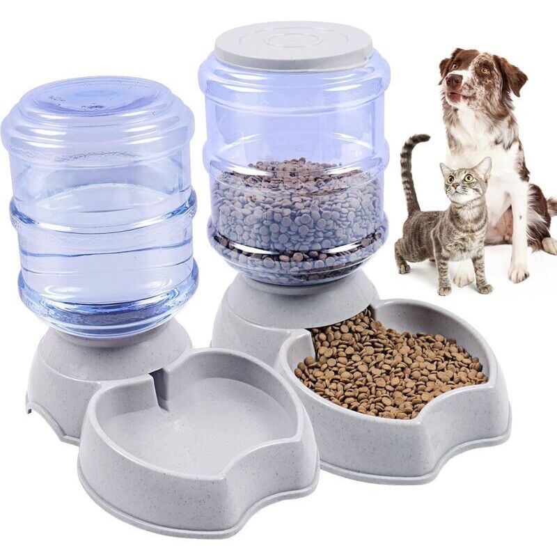 Automatischer 3,8-Liter-Futter- und Wasserspender für Haustiere, Futternapf mit großem Fassungsvermögen für Hunde/Katzen/Trockenfutterzubehör (Grau)