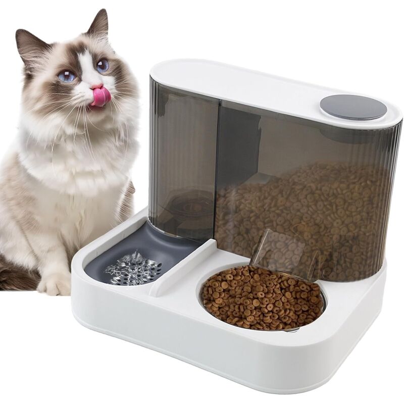 Automatischer Futter- und Wasserspender für Katzen mit Edelstahlnapf, 2 in 1