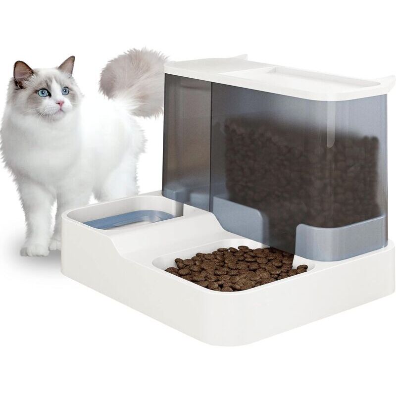 Automatischer Futter- und Wasserspender für Katzen und kleine Hunde, 2-in-1, 3,8 l Trinkbrunnen und Trinkbrunnen (weiß)