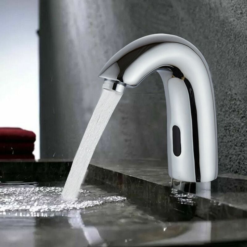 Mumu - Automatischer Infrarot-Sensor-Wasserhahn, Waschbecken-Wasserhahn, Badezimmer, Kaltwasser-Wasserhahn, Silber