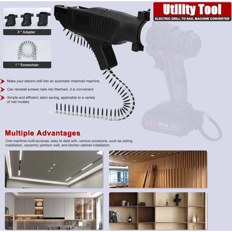 Automatischer Lithium-Ionen-Akkuschrauber, Kettenschrauber, Adapter, Akku-Tacker, wiederaufladbarer Elektronagler, tragbarer Nagler,
