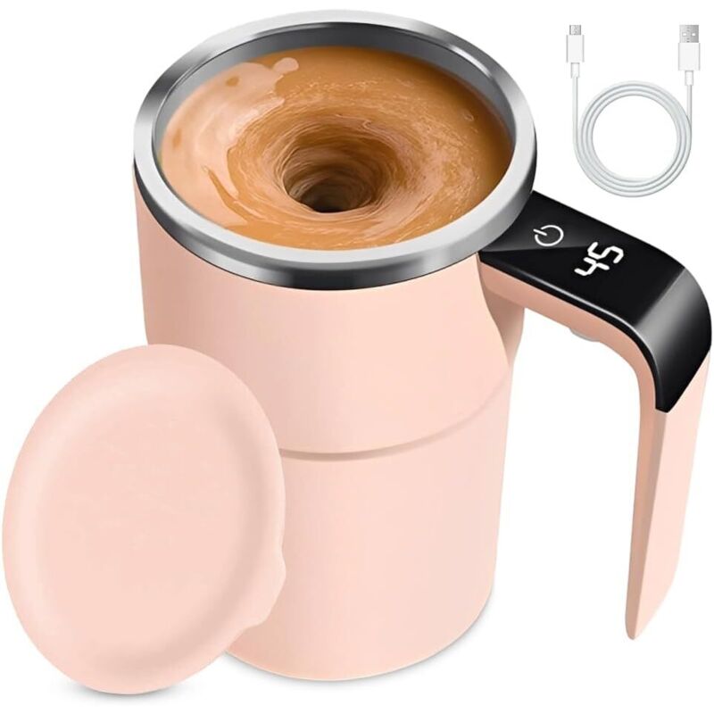 Automatischer Mixbecher aus Edelstahl für Kaffee, Tee, heiße Schokolade, Milch, Kakao, Proteinpulver (Modell 2 rosa)