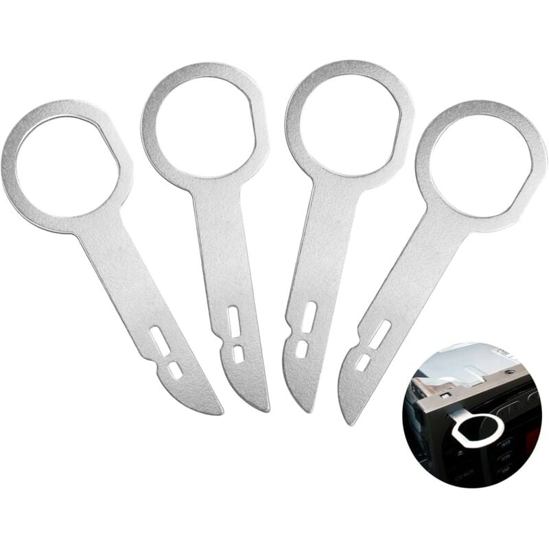 Autoradio-Entfernungsadapter, 4-teiliger Autoradio-Entfernungsschlüssel aus Edelstahl, Autoradio-Entriegelungswerkzeug, kompatibel mit den meisten