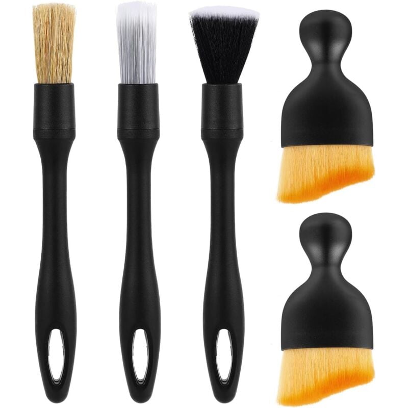 Autoreinigungsset (5-teilig), weiche Staubbürste für die Innenraumreinigung, Autopflege-Pinselset, Staubbürsten für Felgen und Innenraumbürsten für