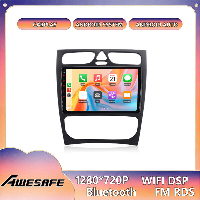 AWESAFE Android 13 Autoradio 2GB+32GB für Benz C-CLK Klasse (2000–2005) 9' Touchscreen mit CarPlay GPS Bluetooth Android Auto