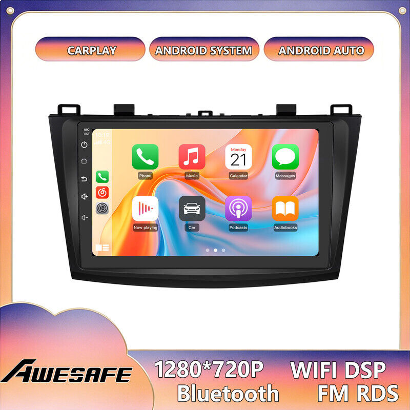 AWESAFE Autoradio Android 13 für Mazda (2009-2013) 2GB+64GB mit 9'' Touchscreen CarPlay GPS WiFi USB SD Bluetooth Android Auto