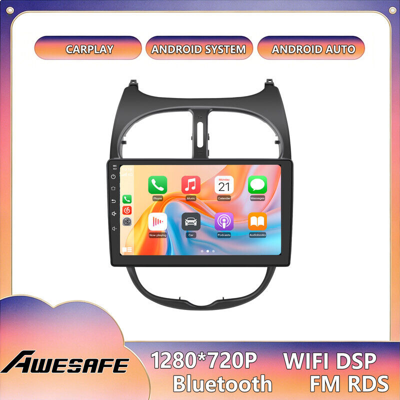 AWESAFE Autoradio Android 13 für Peugeot 206 (2002–2010) 4GB+64GB 9'' Touchscreen mit GPS CarPlay Android Auto FM WiFi