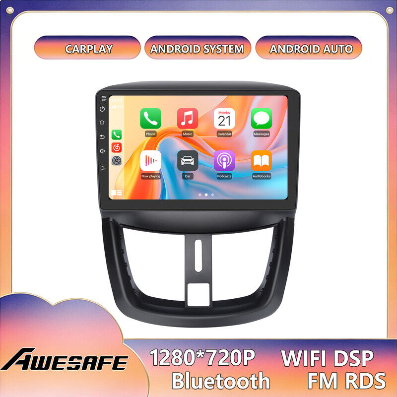 AWESAFE Autoradio Android 13 für Peugeot 207 (2006–2015) 2GB+64GB 9'' Touchscreen CarPlay Android Auto GPS WiFi Bluetooth