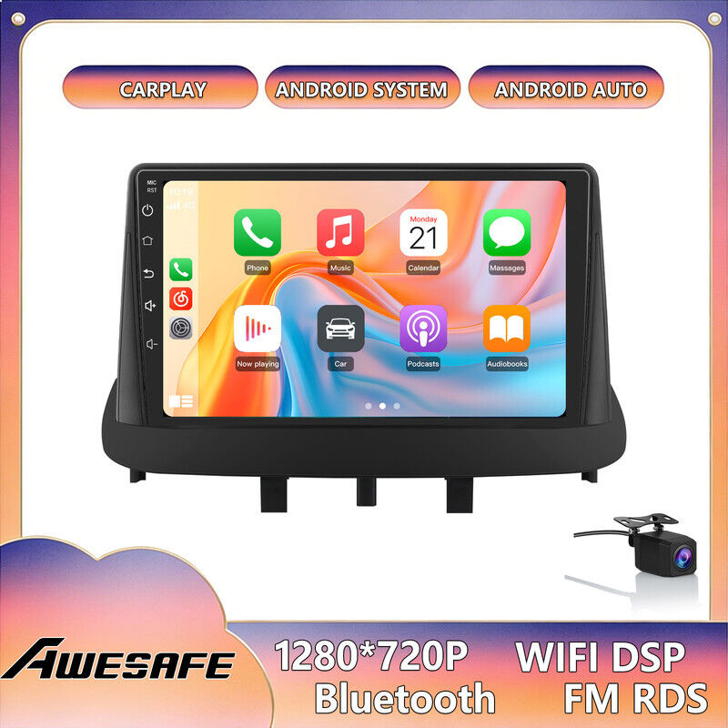 AWESAFE Autoradio Android 13 für Renault Megane 3 (2008-2014) 2GB+32GB mit 9'' Touchscreen CarPlay Android Auto Rückfahrkamera