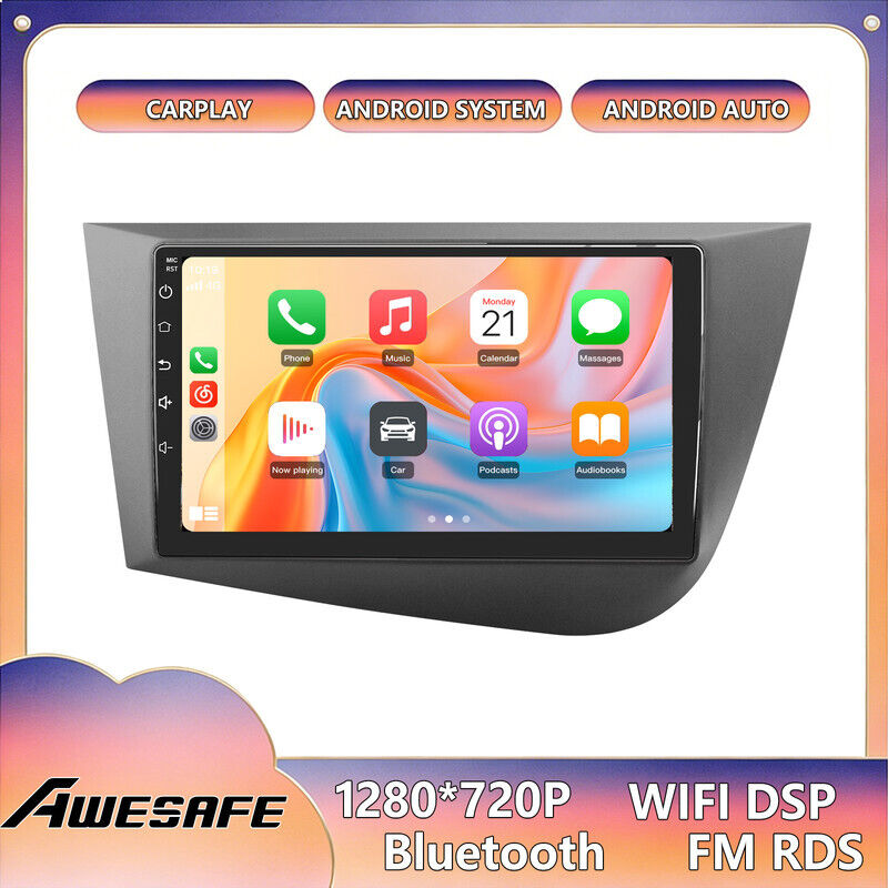 AWESAFE Autoradio Android 13 für Seat Leon 2 MK2 (2005-2012) 4GB+64GB 9'' Touchscreen mit CarPlay GPS Bluetooth Android Auto