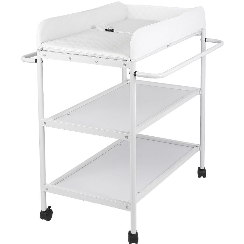 Haloyo - Baby Klappbarer Wickeltisch mit Rollen ®,Wasserdicht,Mobiler Wickeltisch,Wickelkommode mit 2 Schicht Ablagefächern,Platzsparend und