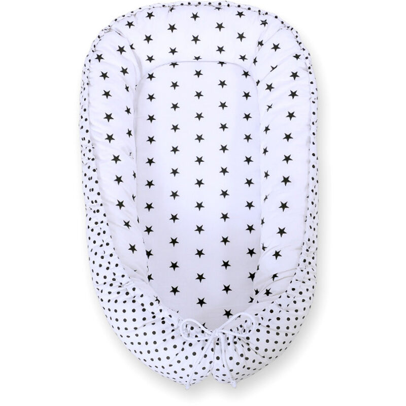 Baby Kokon, doppelseitig, Laufstall, Wickeltuch, Premium BOBONO - schwarze Sterne/Punkte