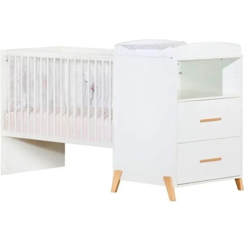 baby-price Wachstumsbett Weiß mit integrierter Wickelkommode