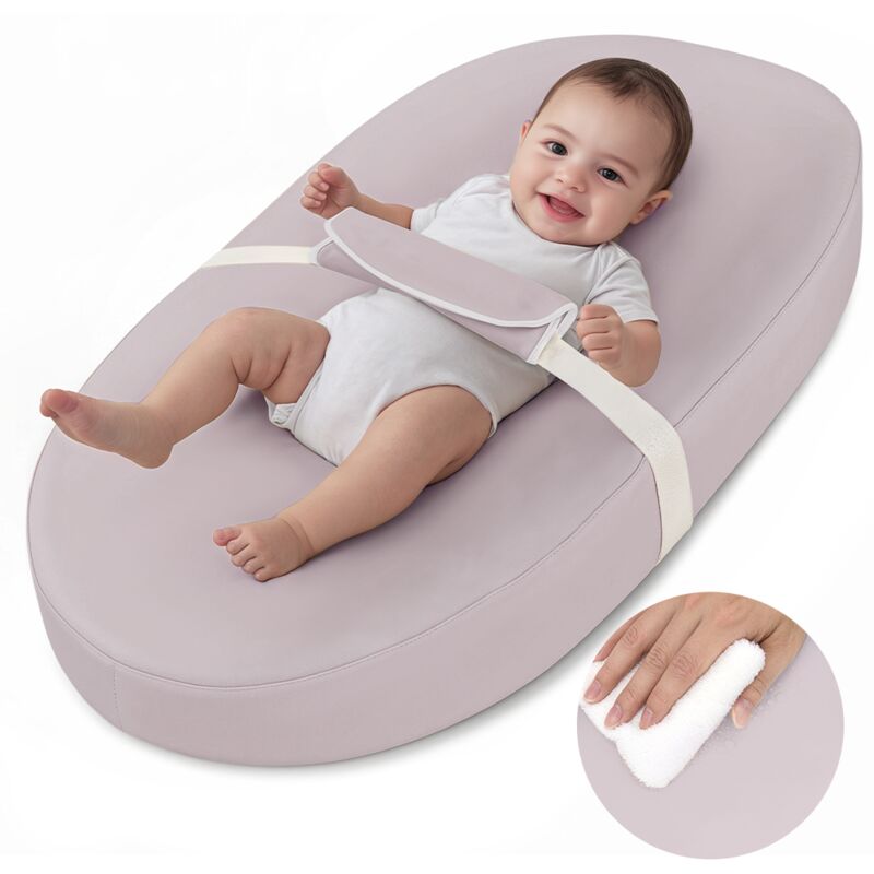 Baby Wickelauflage Wickeltisch Polyurethan wasserdicht mit Sicherheitsgurt, rutschfestem Boden, tragbar, abwischbar, violett