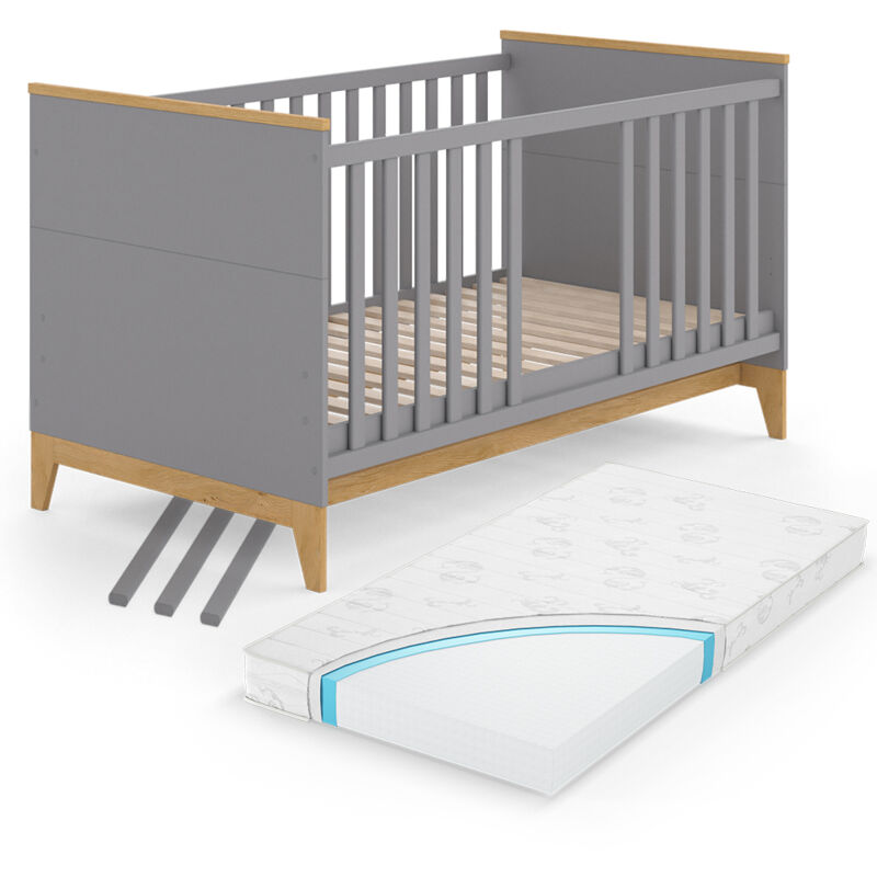 Vitalispa - Babybett Malia, Grau, 70x140 cm mit Matratze