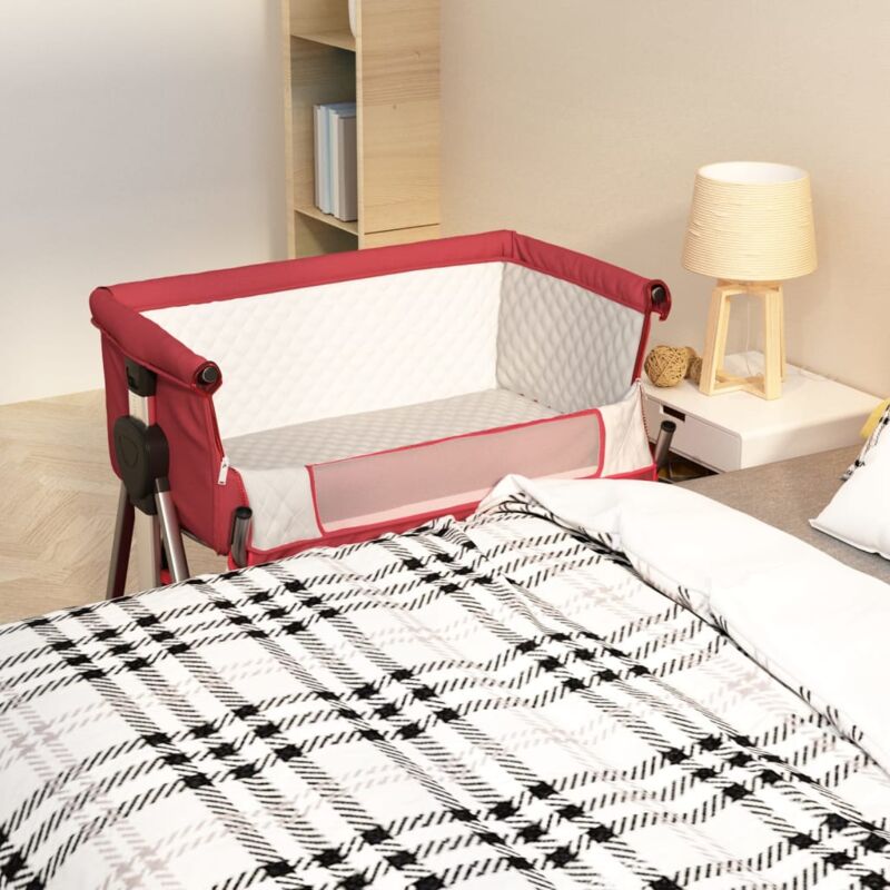 Babybett mit Matratze Rot Leinenstoff - Vidaxl