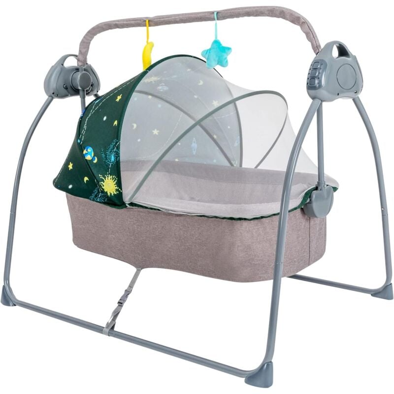 Babybett, Reisebett Baby mit Matratze, Babywippe Klappbar, Elektrische Babywiege mit Moskitonetz und Fernbedienung, 5 Geschwindigkeitsstufen,