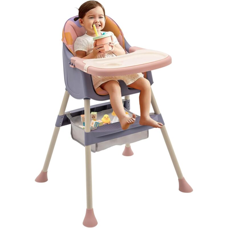 Babyhochstuhl,kinderhochstuhl 6 Monate Plus, Hochstuhl für Babys und Kleinkinder mit Fußstütze, Abnehmbares Doppeltablett für Babys, Jungen und