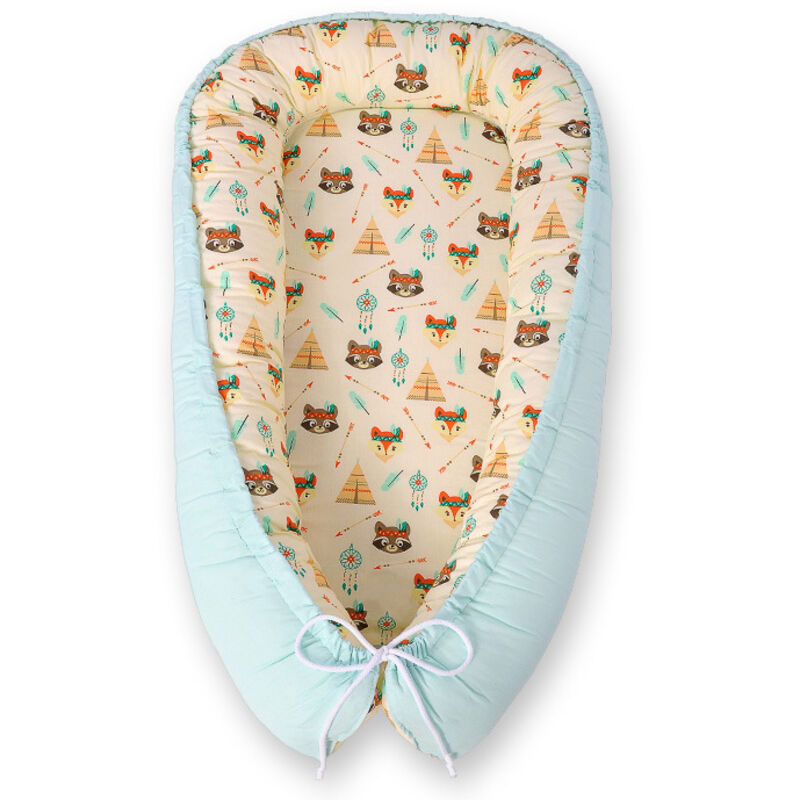 Babykokon, doppelseitig, Laufstall, Wickeltuch, Premium BOBONO - cremefarbenes Tipi