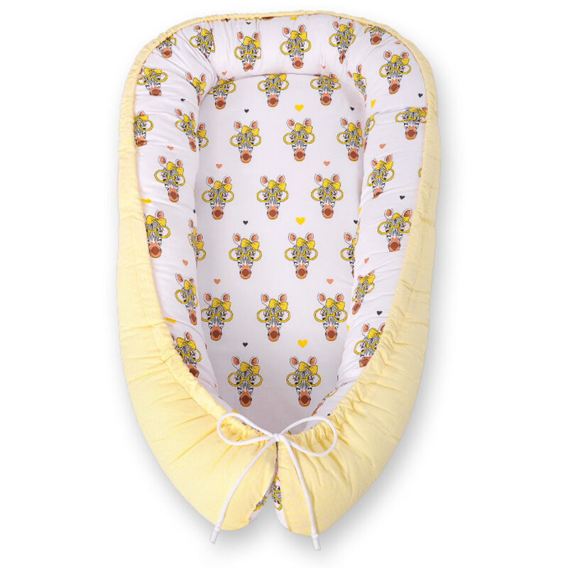 Babykokon, doppelseitig, Laufstall, Wickeltuch, Premium BOBONO - gelbe Zebras