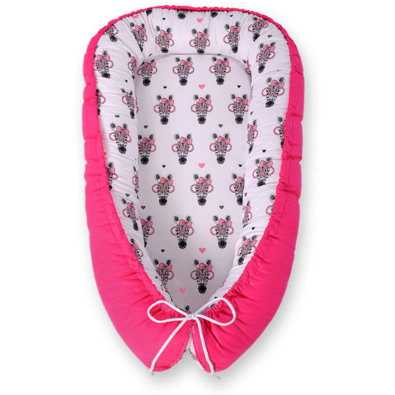 Babykokon, doppelseitig, Laufstall, Wickeltuch, Premium BOBONO - rosa Zebras