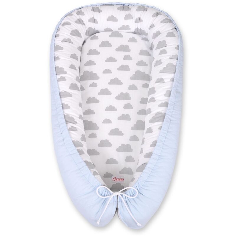 Babykokon, doppelseitig, Laufstall, Wickeltuch, Premium BOBONO - Wolken, grau/blau