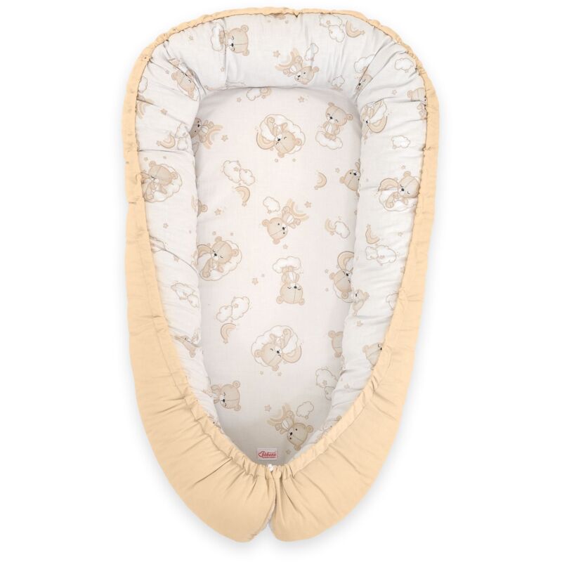 Babykokon, doppelseitiger Laufstall, Wickeltuch, Premium BOBONO - beiger Teddybär mit Regenbogen/Beige