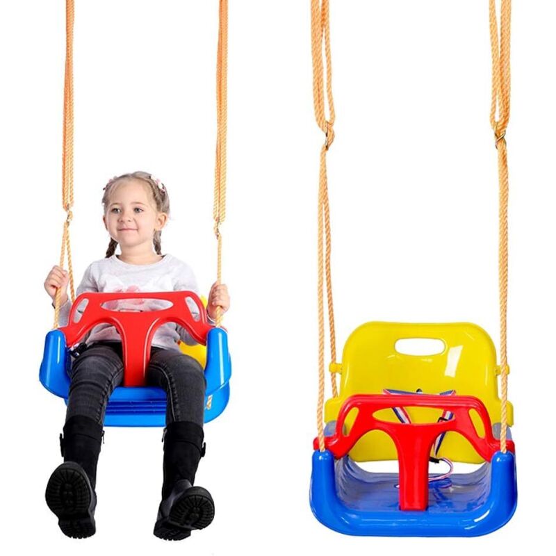 Babyschaukel, 3-in-1 Babyschaukelset, Babyschaukelsitz mit Rückenlehne und Sicherheitsgurt, 6 Monate bis 6 Jahre, Schaukelset für drinnen und draußen