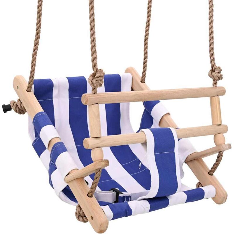 Babyschaukel mit Sicherheitsgurt Baumwolle Holz Blau Vidaxl