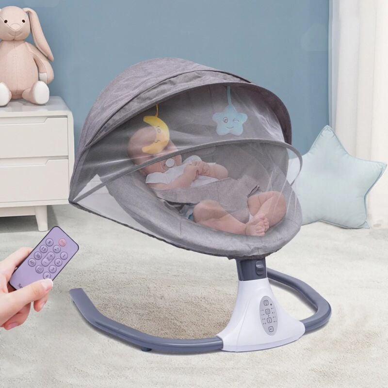 Gojoy - Babywippe Electric Babyschaukel Elektrisch mit Musik Bluetooth Babywiege Babyschaukel Schaukelwippe Bluetooth Musik Fernbedienung usb Grau