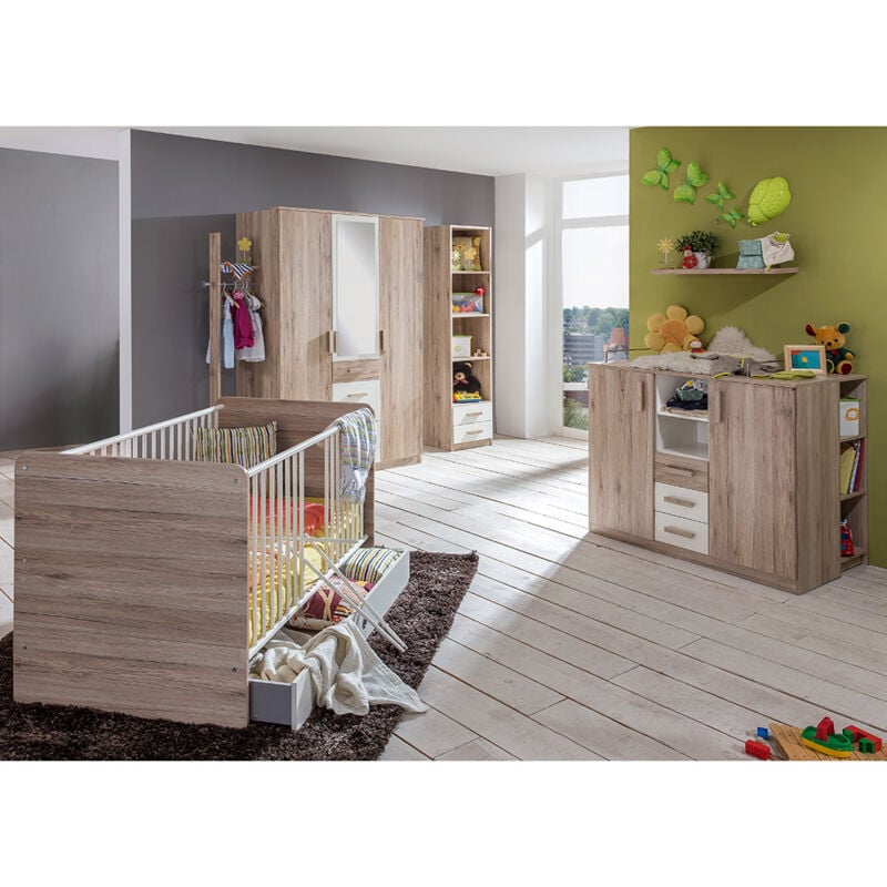 Babyzimmer Set 10-teilig in Eiche mit weiß CANTON-43 mit Wickelkommode