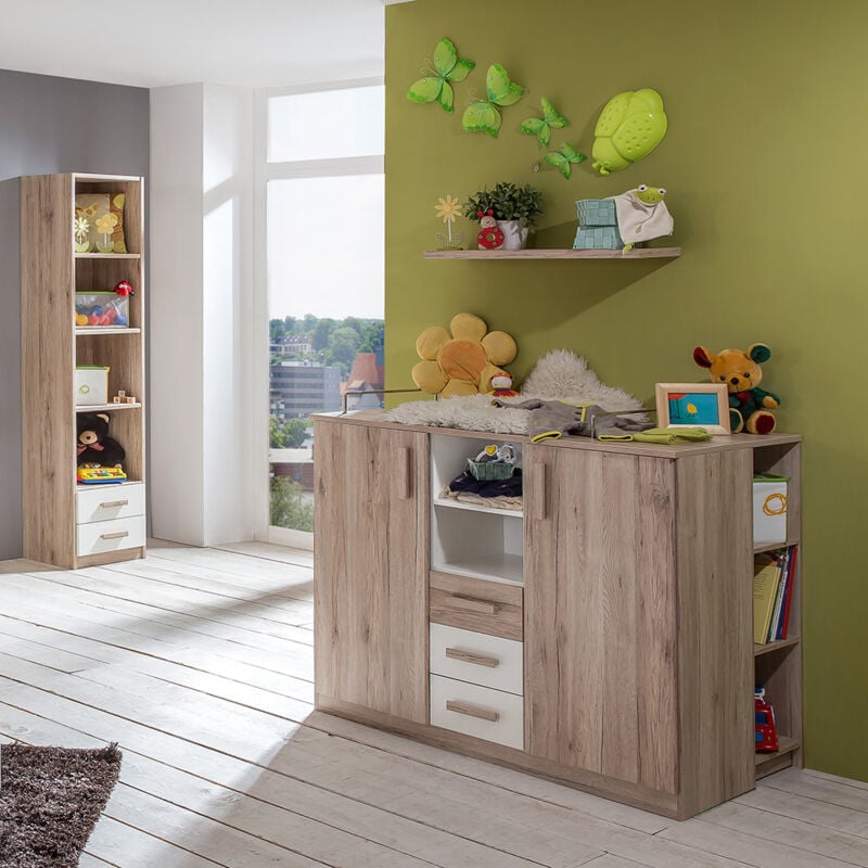 Babyzimmer Set 5-teilig in Eiche mit weiß CANTON-43 mit Wickelkommode
