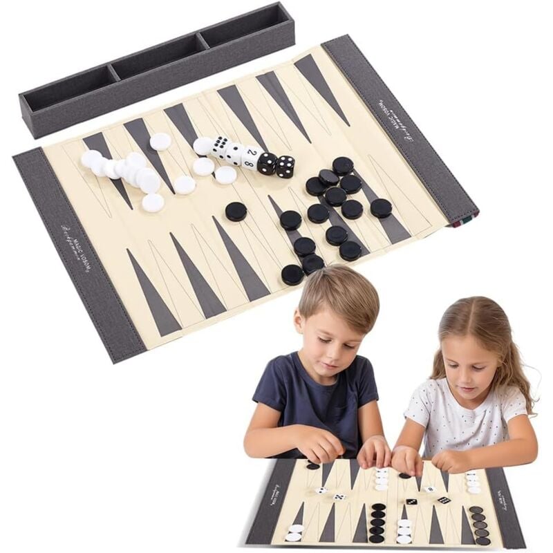 Backgammon-Set, Reise-Backgammon, 36 x 25 cm, tragbares Reise-Backgammon, Familienspiel für Erwachsene und Kinder, Strategiespiel