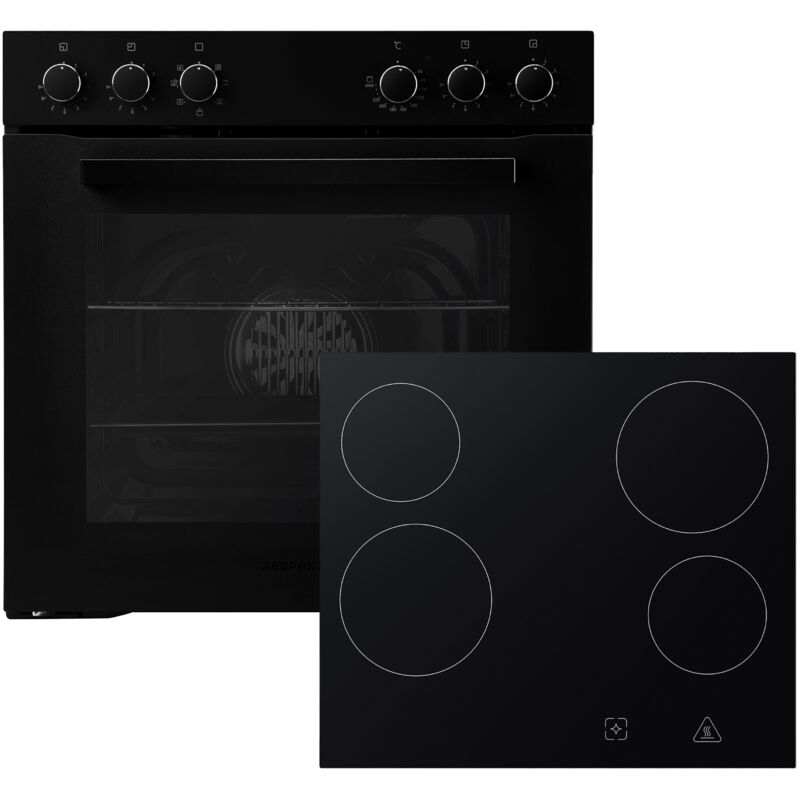Backofen Herdset Einbau Matt Schwarz Kochfeld Rahmenlos 72L Respekta HS2001MS-26