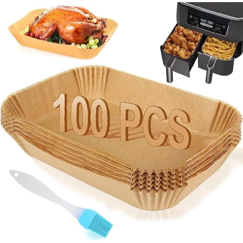 Bluedeer - Backpapier für Heißluftfritteuse, 100 Stück 22x14cm – Rechteckig Airfryer Pergamentpapier für Ninja AF300EU, AF400EU, Foodi, Princess +