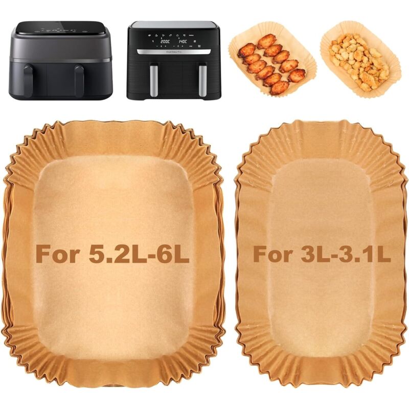Backpapier für Moulinex EZ9018 5,2/3,1 L & Philips Air Fryer Serie 3000 Doppelkorb & Cecotec Cecofry DuoSize 9 L, Airfryer-Zubehör für