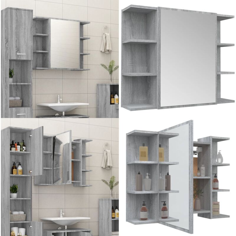 Bad-Spiegelschrank Grau Sonoma 80x20,5x64 cm Holzwerkstoff - Holzschrank - Badezimmermöbel - Spiegelschrank - Wandregal - Aufbewahrung - Home & Living