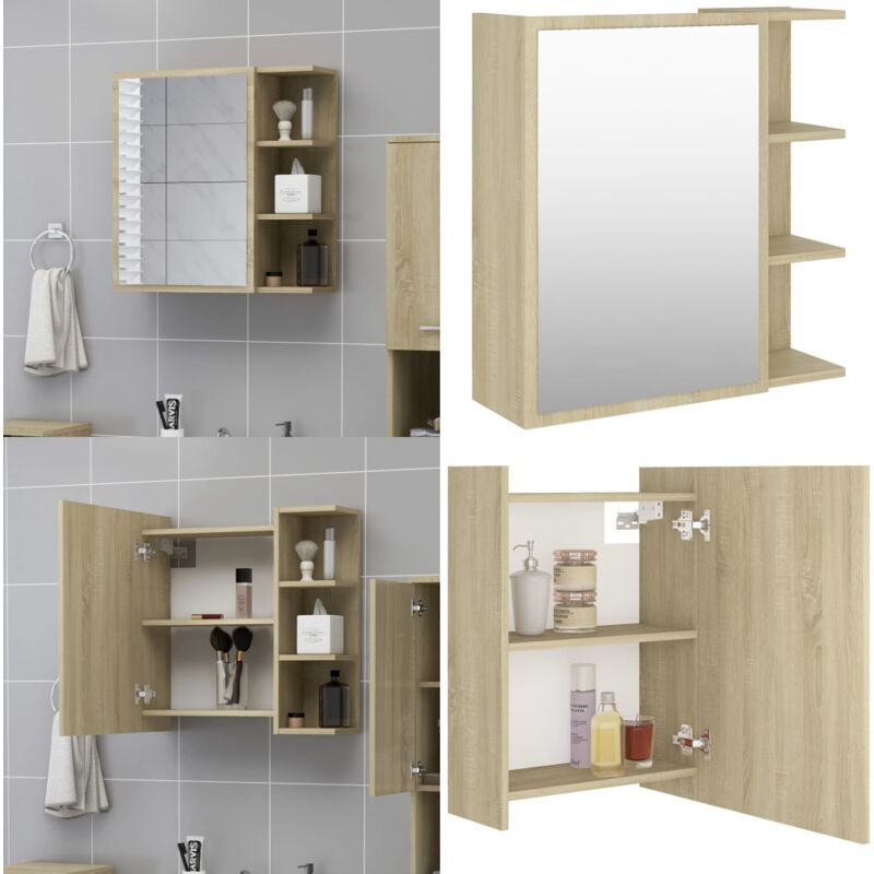 Vidaxl - Bad-Spiegelschrank Sonoma-Eiche 62,5x20,5x64 cm Holzwerkstoff - Holzschrank - Badezimmermöbel - Spiegelschrank - Waschtischunterschrank