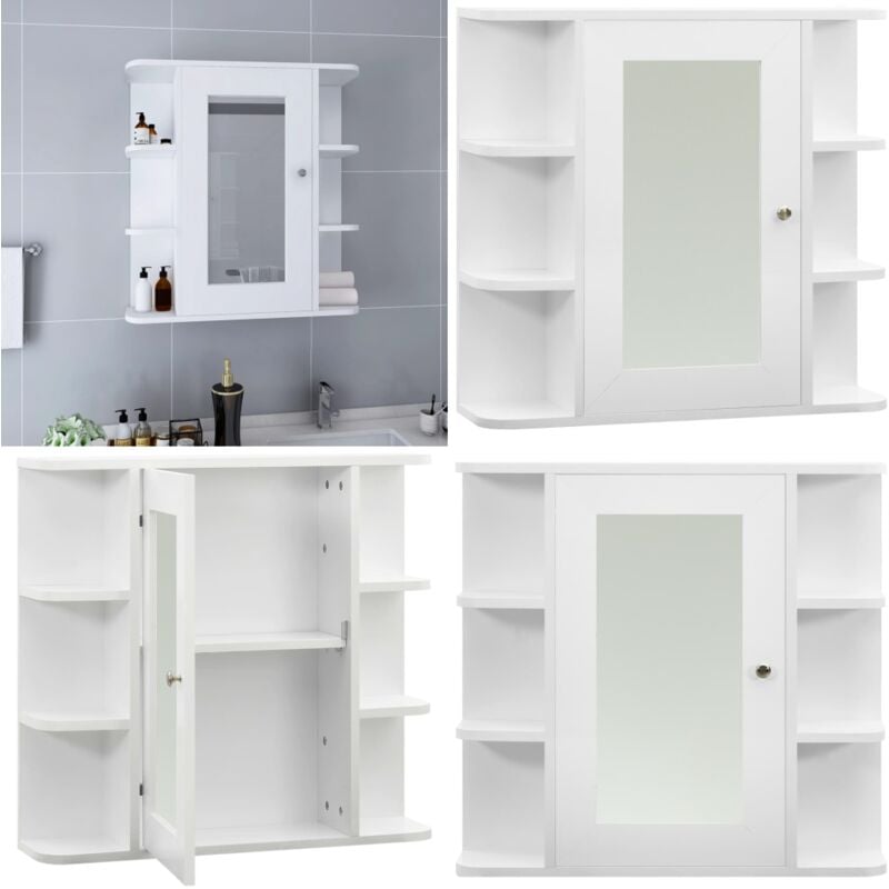Vidaxl - Bad-Spiegelschrank Weiß 66x17x63 cm mdf - Spiegelschrank - Badspiegel - Badezimmermöbel - Aufbewahrung Im Bad - Schreibtischorganizer - Home
