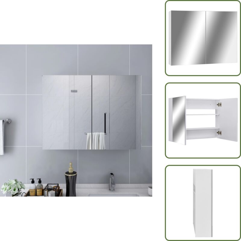 Bad-Spiegelschrank Weiß 80x15x60 cm mdf - Spiegelschrank - Badspiegel - Badezimmermöbel - Wandregal - Aufbewahrung