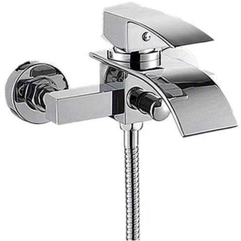 Bad- und Duscharmatur – Wasserfall-Design, Einhebel-Mischbatterie aus Messing mit Druckschalter für Bad und Dusche, einfache Installation, Silber