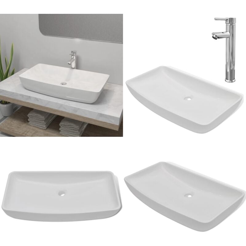 Vidaxl - Bad-Waschbecken mit Mischbatterie Keramik Rechteckig Weiß - Waschbecken - Keramik Waschen - Badezimmerarmature - Armatur - Handwaschbecken