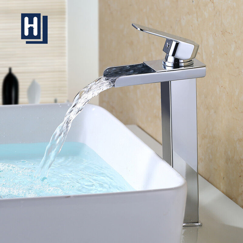 Badarmatur Wasserhahn Bad Wasserfall Hoch Wascbecken Armatur Mischbatterie Bad Waschtischarmatur Waschbeckenarmatur Armatur, chrom, Hoch