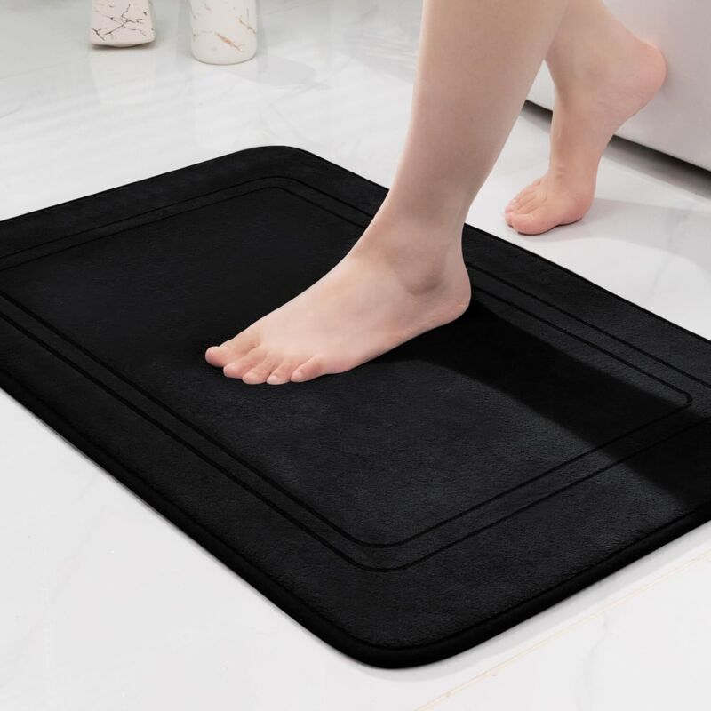 Badematte aus Memory Foam – saugfähige Badezimmermatte – rutschfeste Badematte – für Badezimmer und Wohnzimmer – 40 x 60 cm – Schwarz