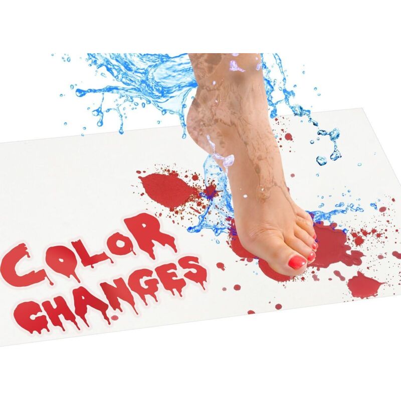 Badematte – Farbwechselnde Vinylfolie, die sich bei Nässe blutrot färbt – Rot/Weiß-Farbwechsel – 40 x 70 cm