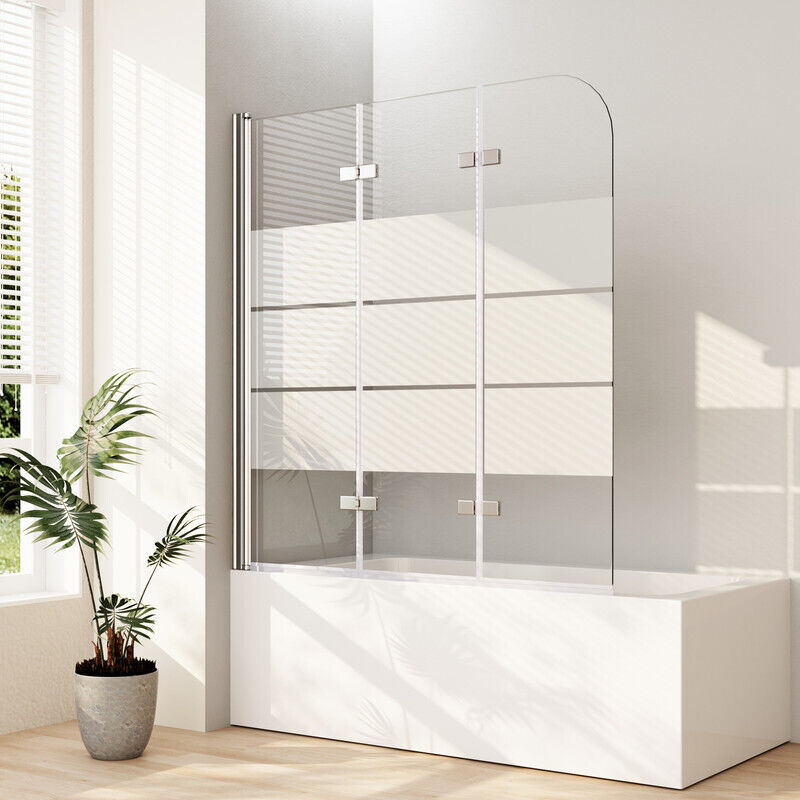 Boromal - 130x140cm badewannenaufsatz glas duschabtrennung badewanne 3-teilig gestreift badewannenfaltwand duschwand für badewanne faltbar