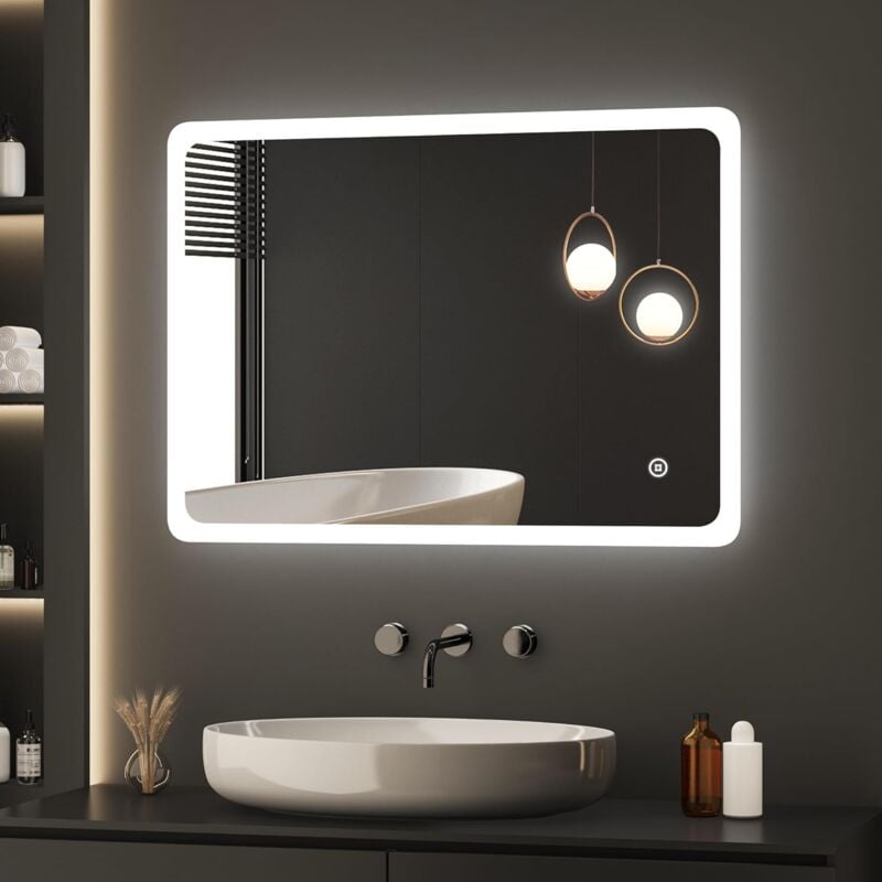 Boromal - Badezimmer Spiegel mit led 60x80cm LED-Spiegel mit Touchschalter 3 Lichtfarbe Warmweiß Neutral Kaltweiß led Spiegel Wandspiegel Rechteckiger