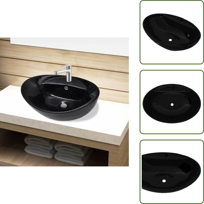 Vidaxl - Keramik Waschbecken Hahnloch/Überlaufloch schwarz oval - Keramik Waschbecken - Schwarzes Waschbecken - Ovales Waschbecken - Unterbauschrank