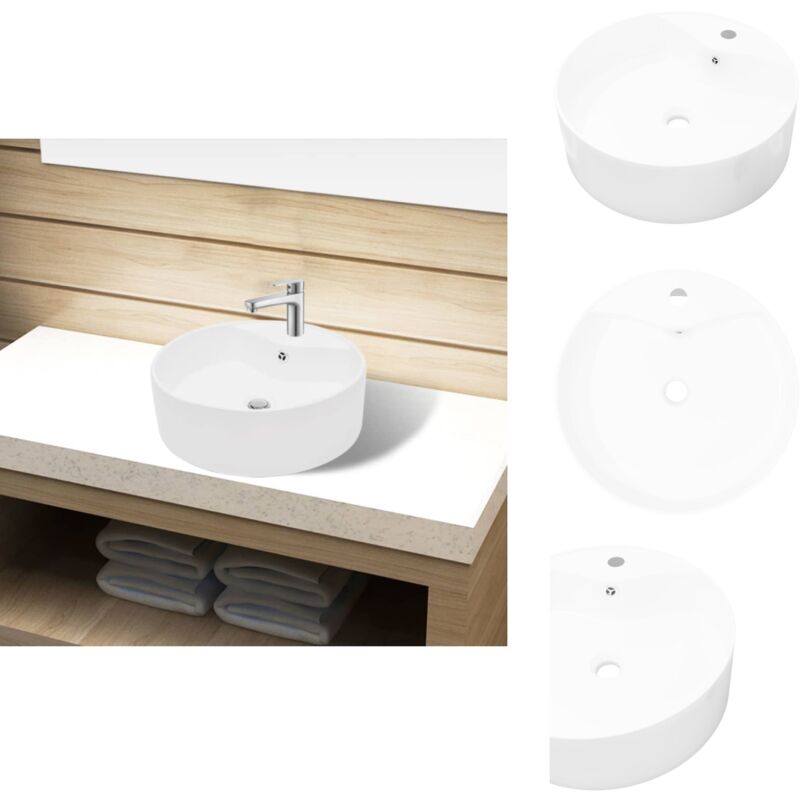 Vidaxl - Keramik Waschbecken Hahnloch/Überlaufloch weiß rund - Keramik Waschbecken - Badezimmer Waschbecken - Rundes Waschbecken - Weiße Keramik
